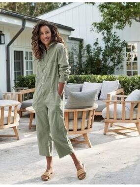 Frank & Eileen $488 Northern Ireland Italian Performance Linen Jumpsuit in Sage